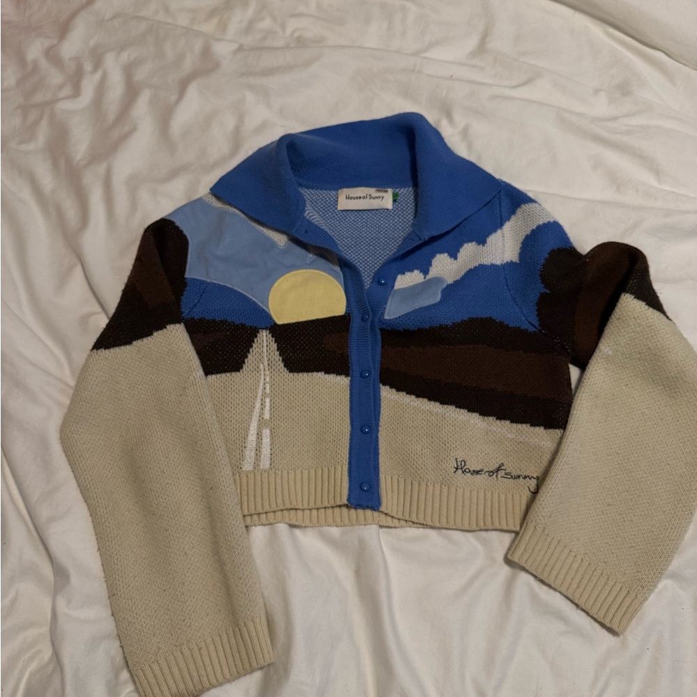 House of Sunny Blue Car Cardigan Sweater